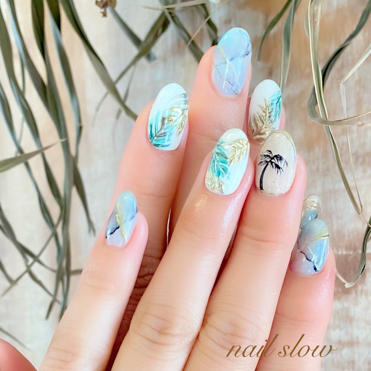 夏 海 リゾート 浴衣 ハンド Slow Nailのネイルデザイン No ネイルブック