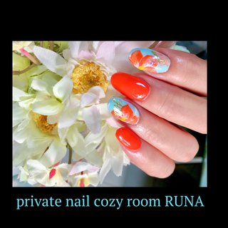 夏 オレンジ セルフネイルのネイルデザイン ネイルブック