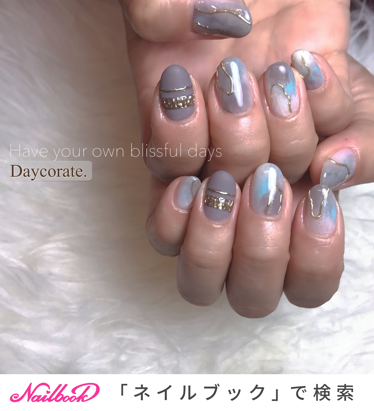 マット 水色 グレーのネイルデザイン ネイルブック