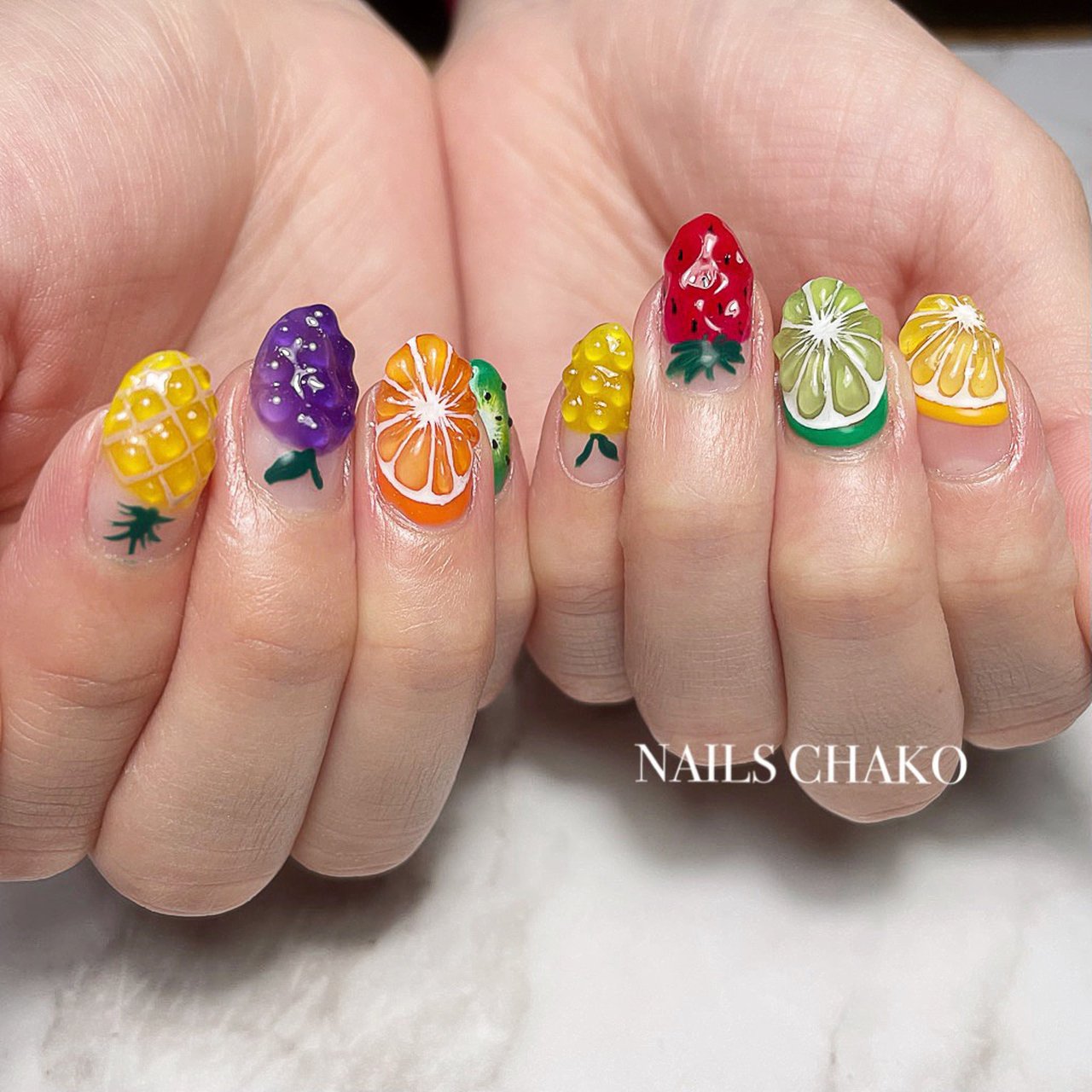 夏 ハンド 3d フルーツ ミディアム Nails Chakoのネイルデザイン No ネイルブック