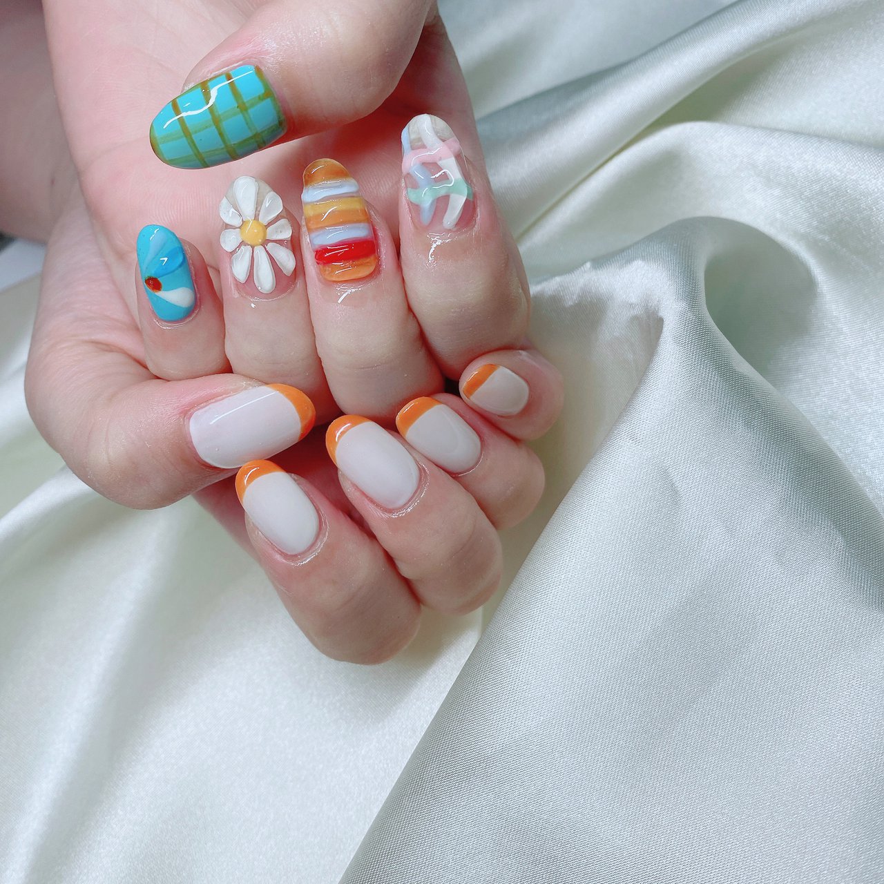 夏 オールシーズン ハンド フレンチ フラワー Heaven Nailのネイルデザイン No ネイルブック