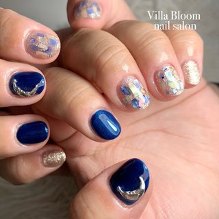 ラメ ネイビーのネイルデザイン ネイルブック