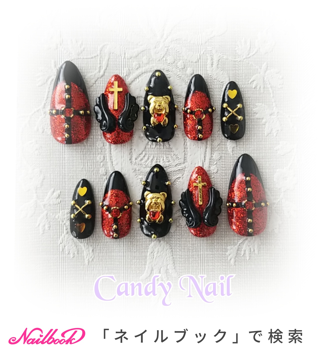 ハンド/レッド/ブラック/ジェルネイル/ネイルチップ - Candy Nailの 