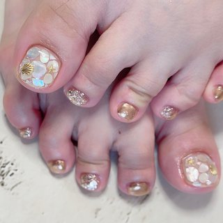 夏 クリア ペディキュアのネイルデザイン ネイルブック