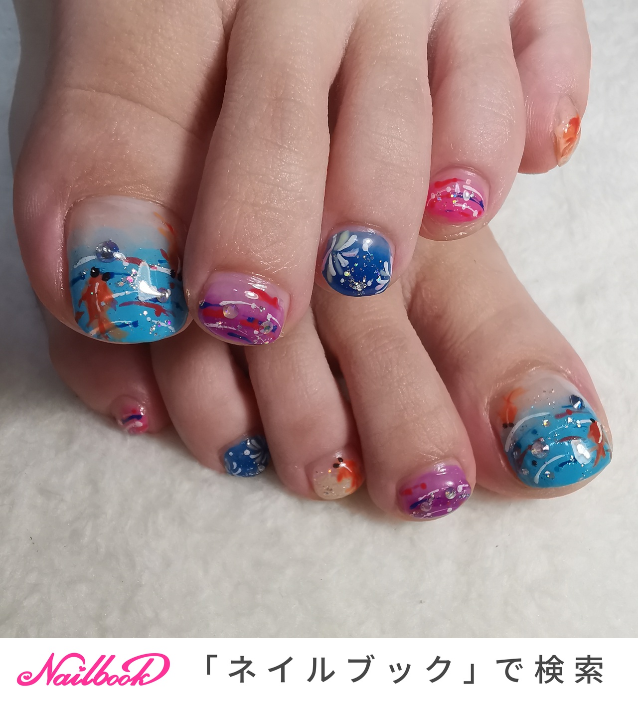 夏 レトロ ペディキュアのネイルデザイン ネイルブック