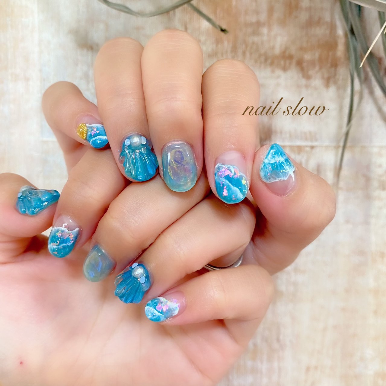 夏 海 リゾート 浴衣 シェル Slow Nailのネイルデザイン No ネイルブック