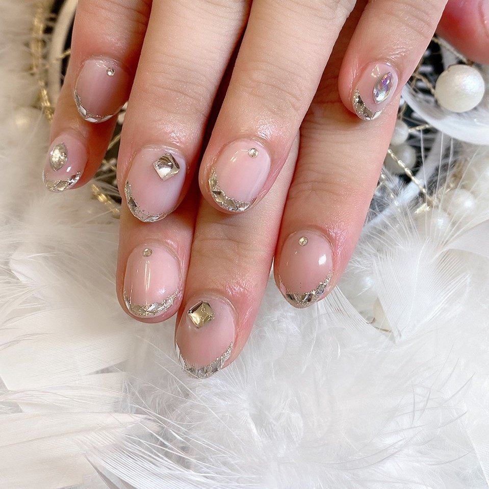ハンド フレンチ ベージュ ピンク メタリック Nail Salon Meili 埼玉日進のネイルデザイン No ネイルブック