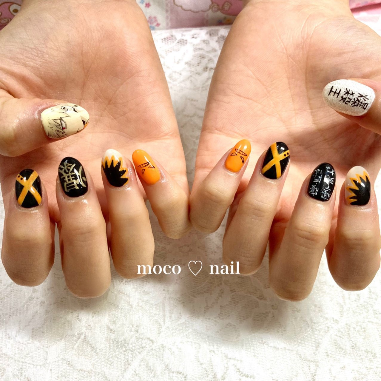 ハンド 痛ネイル オレンジ ブラック Moco Nailのネイルデザイン No ネイルブック