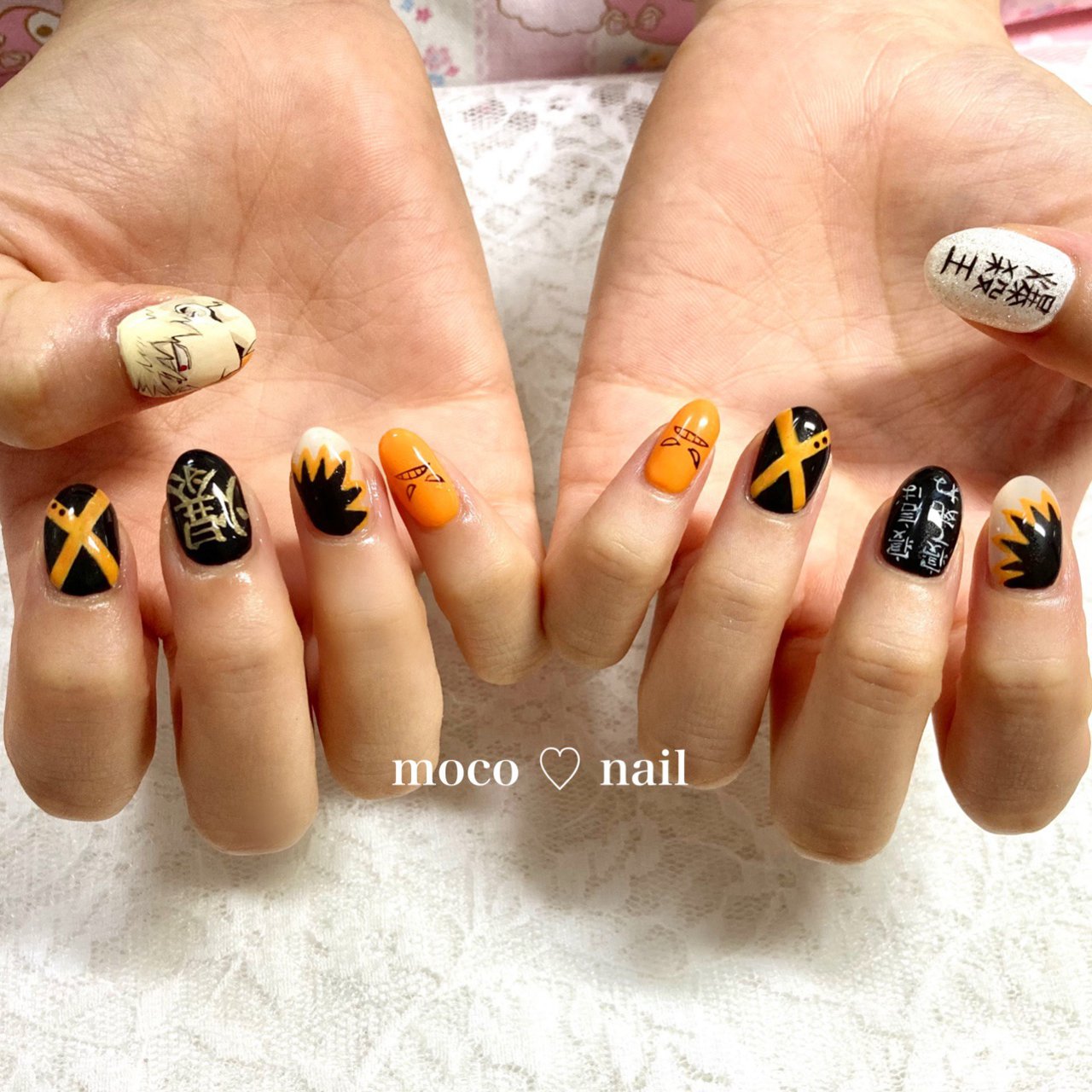 ハンド 痛ネイル オレンジ ブラック Moco Nailのネイルデザイン No ネイルブック