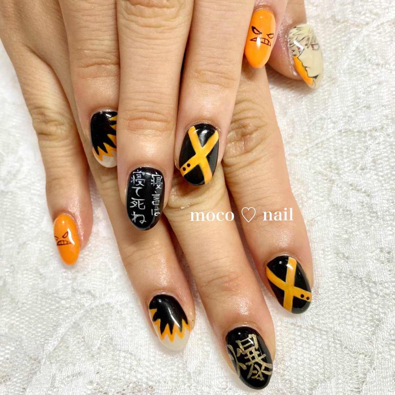 ハンド 痛ネイル オレンジ ブラック Moco Nailのネイルデザイン No ネイルブック