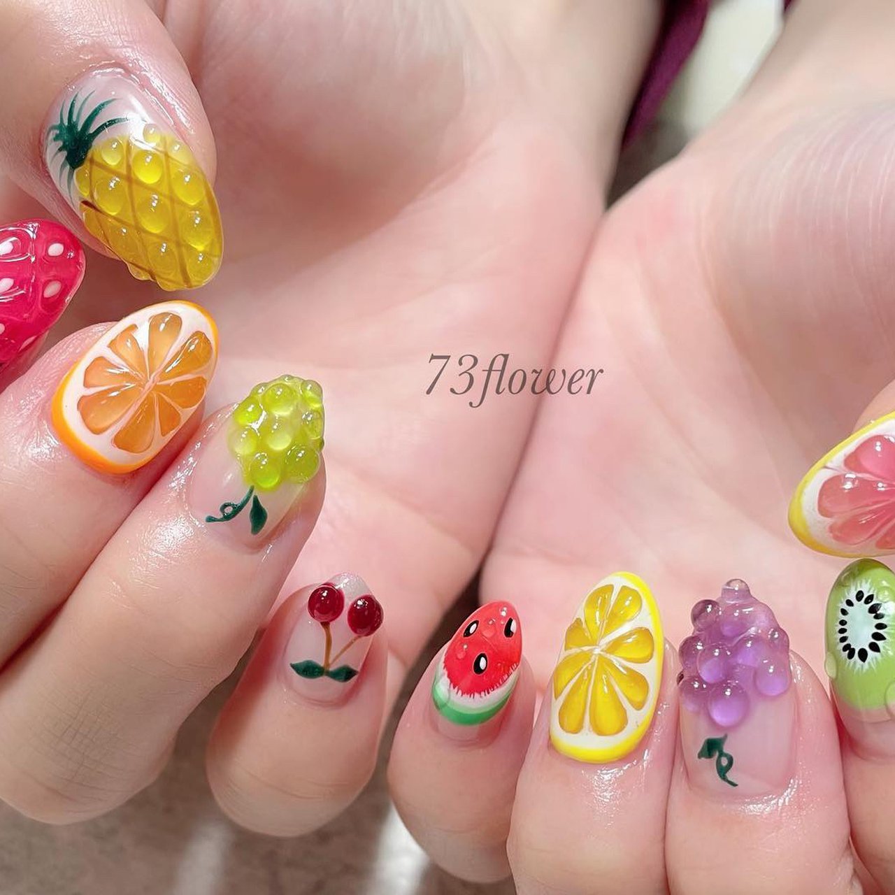 夏 パーティー 女子会 ハンド シースルー 73flowerのネイルデザイン No ネイルブック