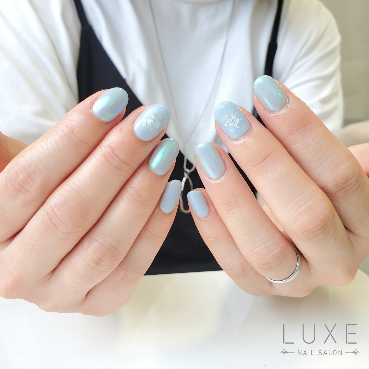 夏 ハンド ワンカラー シェル ミラー Luxe Nagareyama リュクス 流山おおたかの森 のネイルデザイン No ネイル ブック