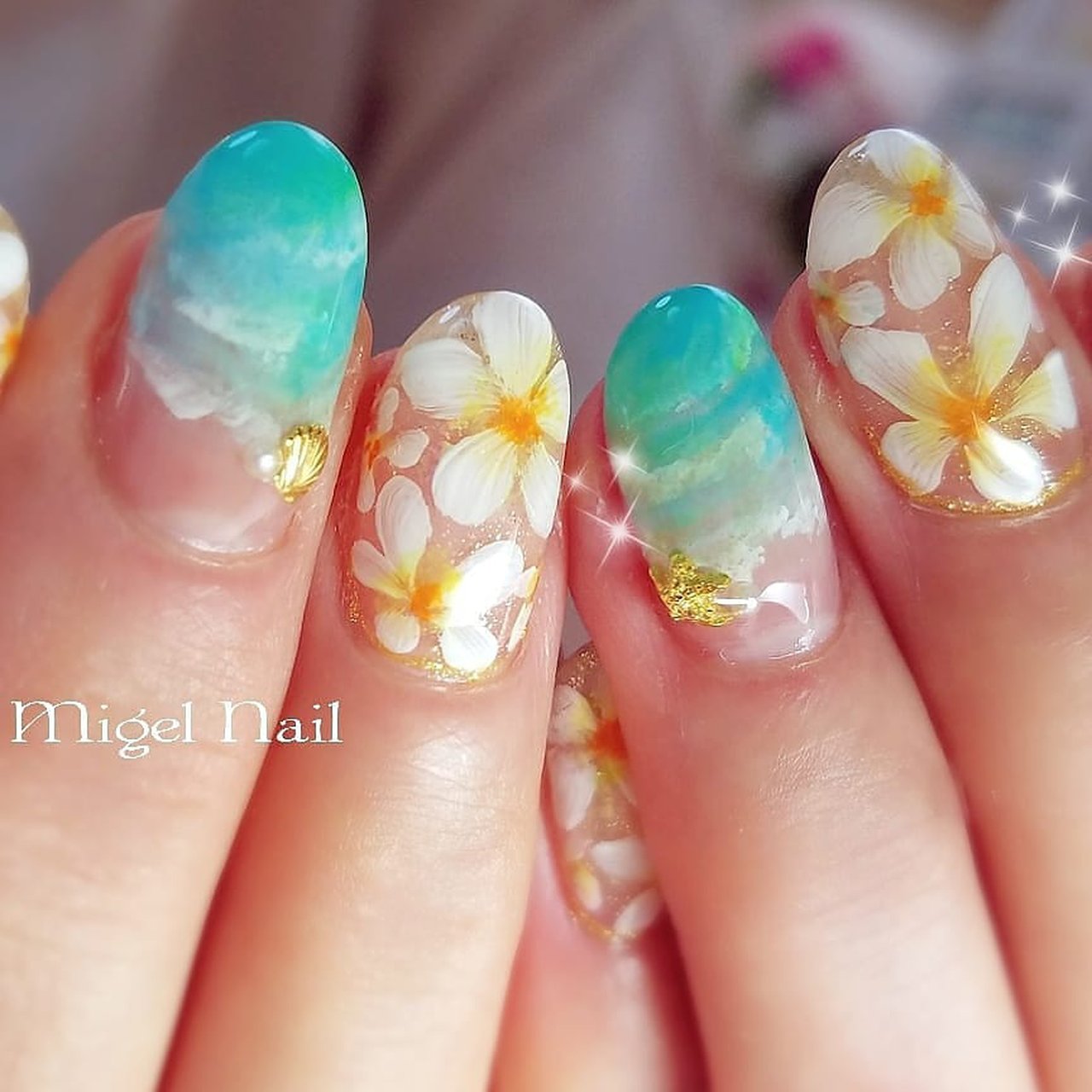 夏 海 リゾート ブライダル フラワー Migel Nailのネイルデザイン No ネイルブック