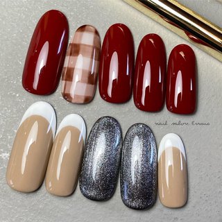 チェック ボルドーのネイルデザイン ネイルブック
