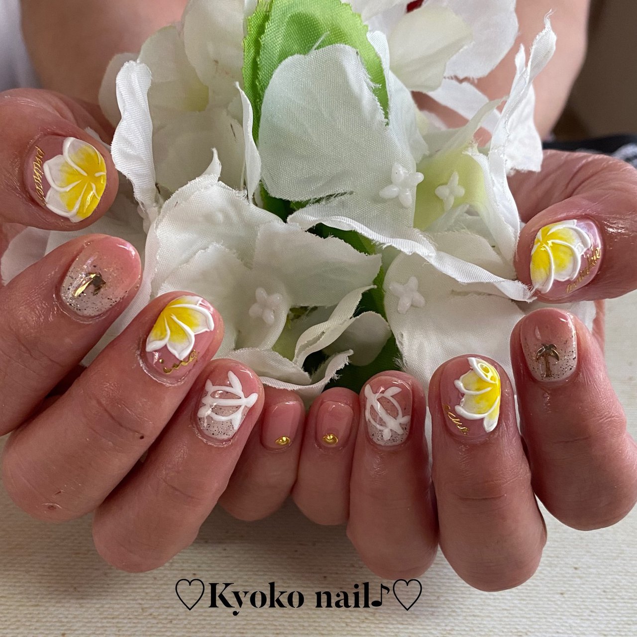 夏 ハンド フラワー ショート ピンク Kyoko Nailのネイルデザイン No ネイルブック