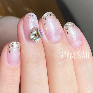 クリア ピンク ラメフレンチのネイルデザイン ネイルブック