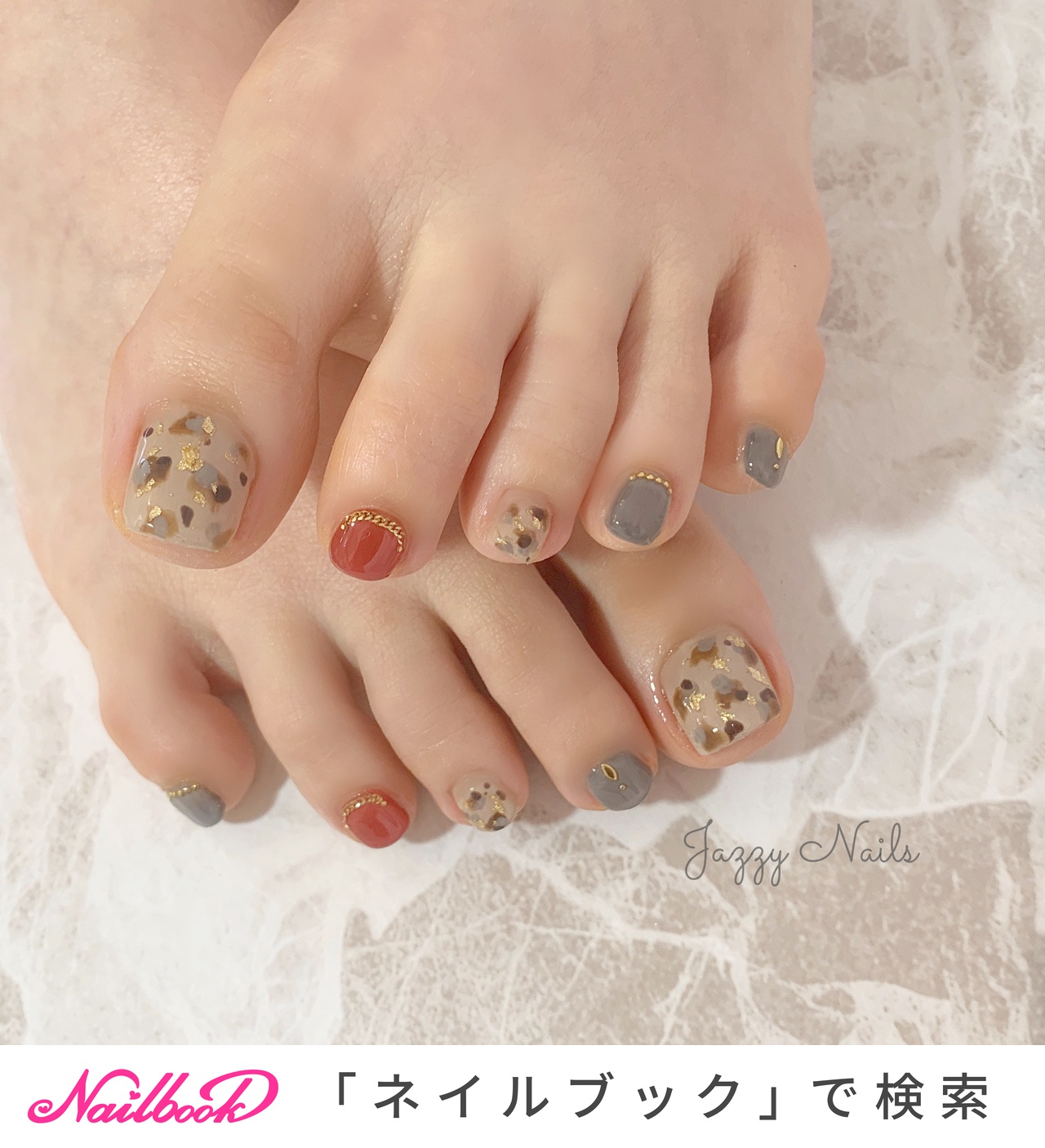 フット ボルドー グレーのネイルデザイン ネイルブック