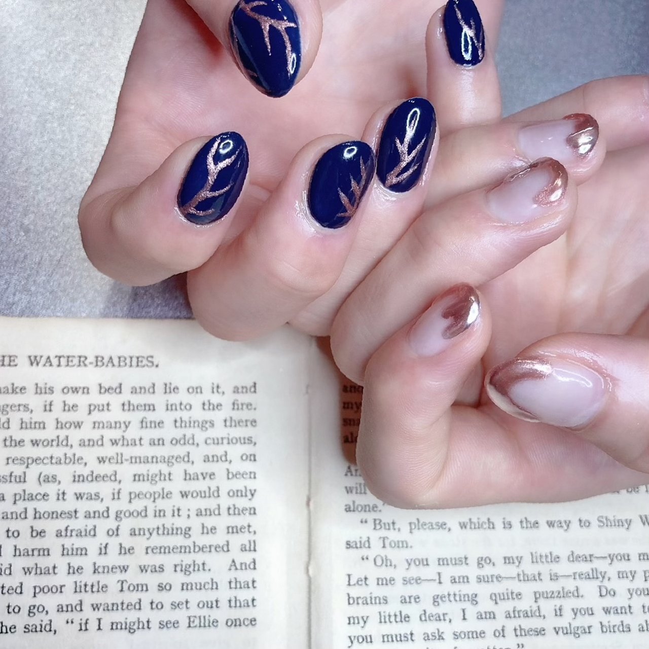 ハンド ミラー ピンク ネイビー ゴールド Noirougeのネイルデザイン No ネイルブック