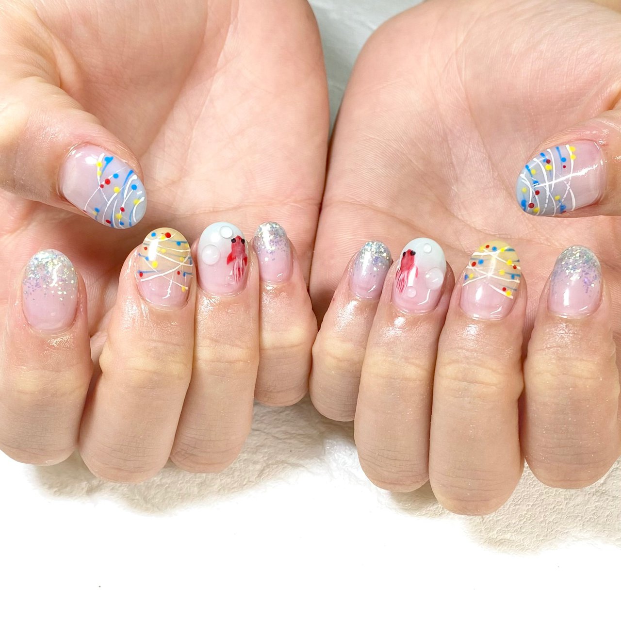 夏 浴衣 ハンド カラフル ジェルネイル Nail Salon Lamer ラメール のネイルデザイン No ネイルブック