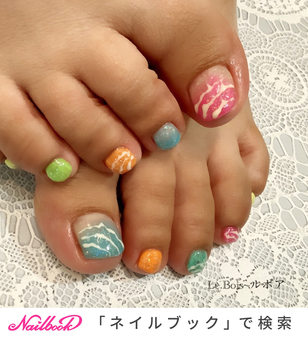 ピンク 水色 ペディキュアのネイルデザイン ネイルブック