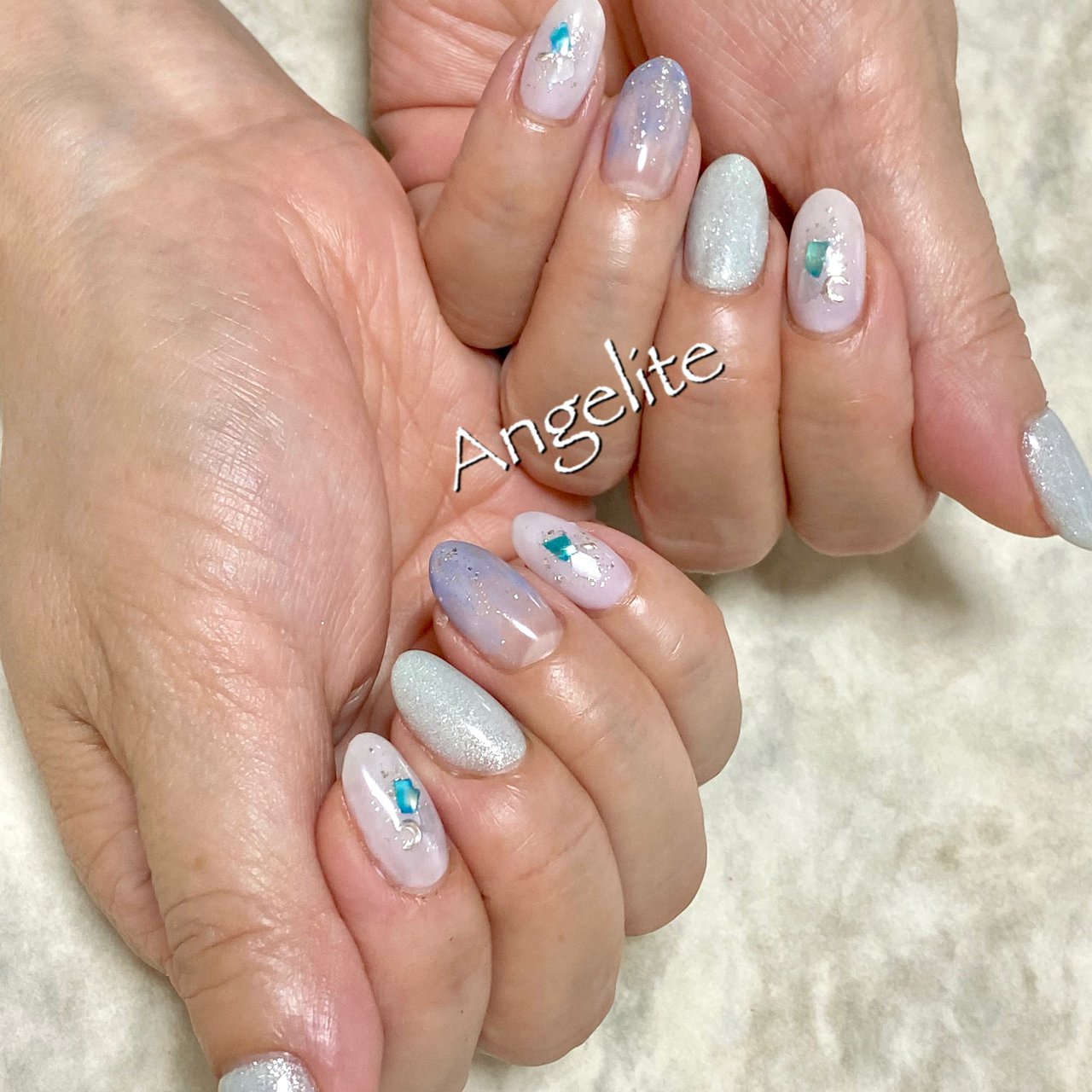 夏 ハンド ワンカラー シェル シースルー Angeliteのネイルデザイン No ネイルブック