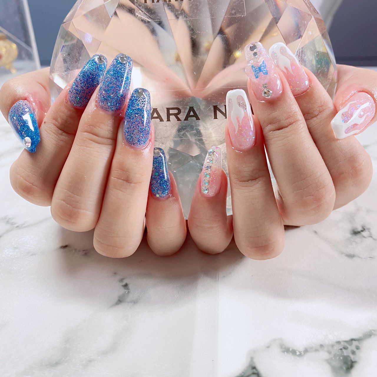 夏/ラメ/クリア/水色/ブルー - TIARA NAILのネイルデザイン[No.6572213