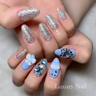 クリスマス 水色のネイルデザイン ネイルブック