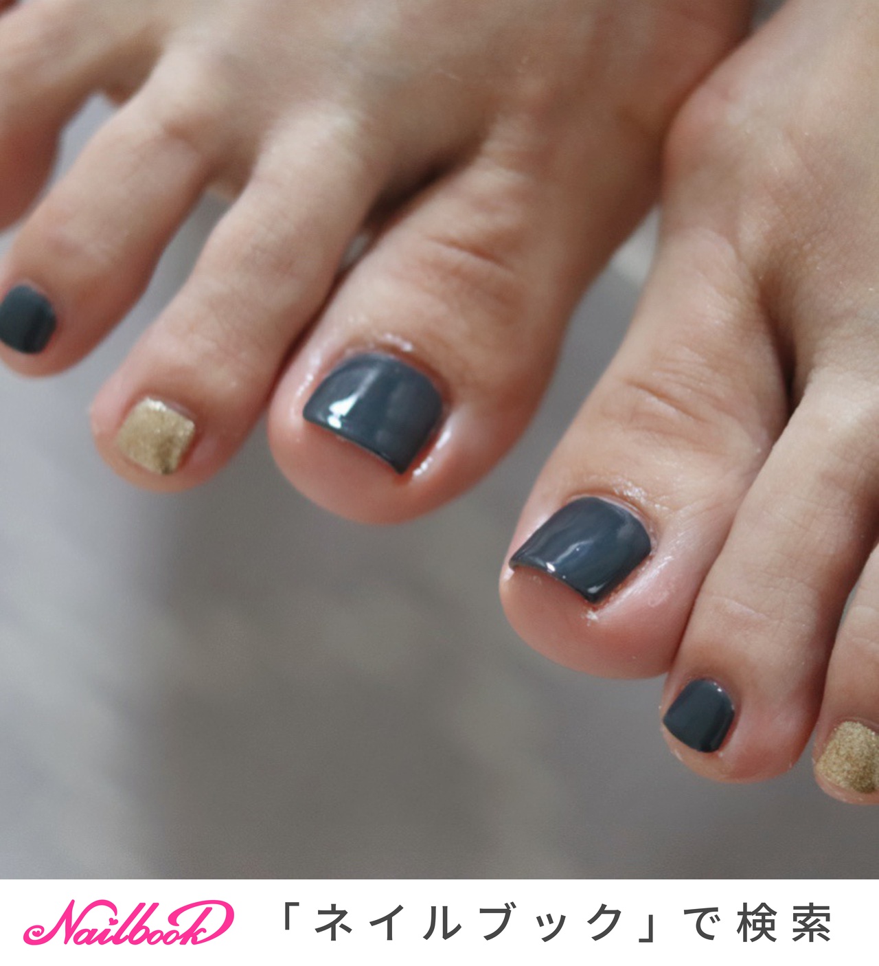 ネイビー グレー ゴールドのネイルデザイン ネイルブック