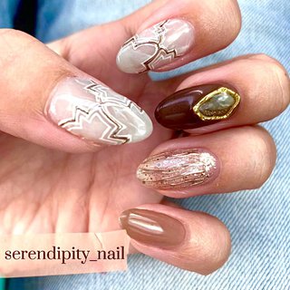 ブラウン ゴールド セルフネイルのネイルデザイン ネイルブック