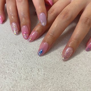 ラメ ピンク ブルーのネイルデザイン ネイルブック