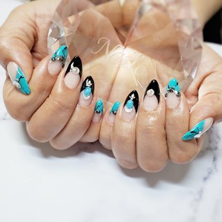 ターコイズ ブラックのネイルデザイン ネイルブック