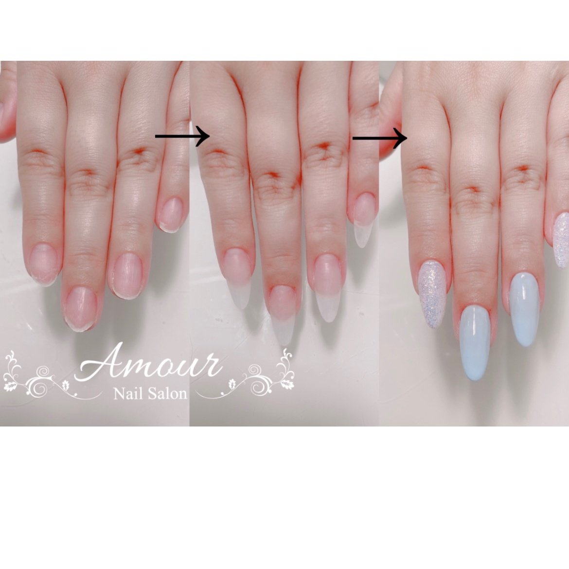 ハンド シンプル ラメ ビジュー ロング Nailsalon Amourのネイルデザイン No ネイルブック