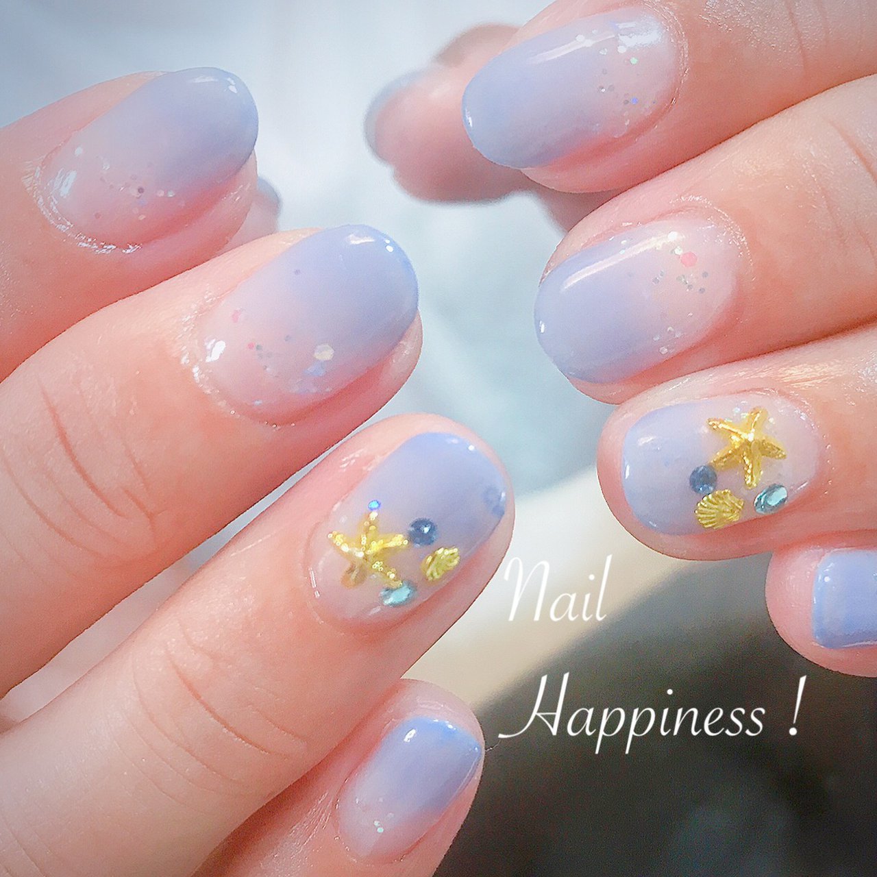 夏 シンプル グラデーション ラメ スターフィッシュ Nail Happiness ネイルハピネス ささきまきのネイル デザイン No ネイルブック