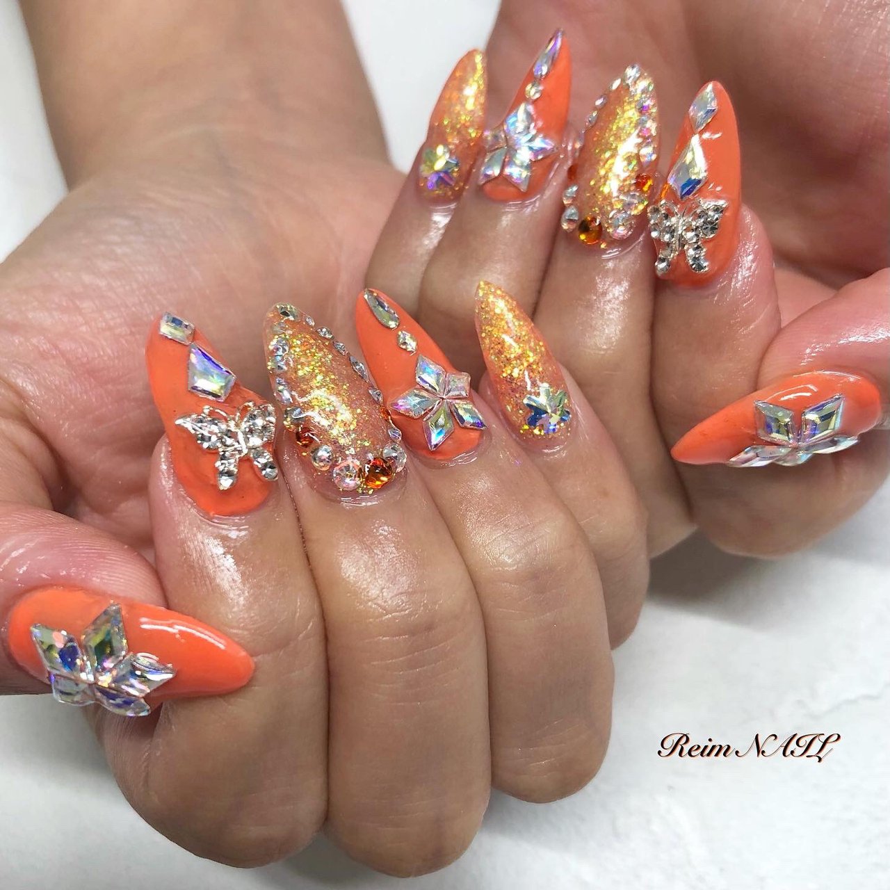 夏 ハンド ビジュー ラメ ワンカラー Reimのネイルデザイン No ネイルブック