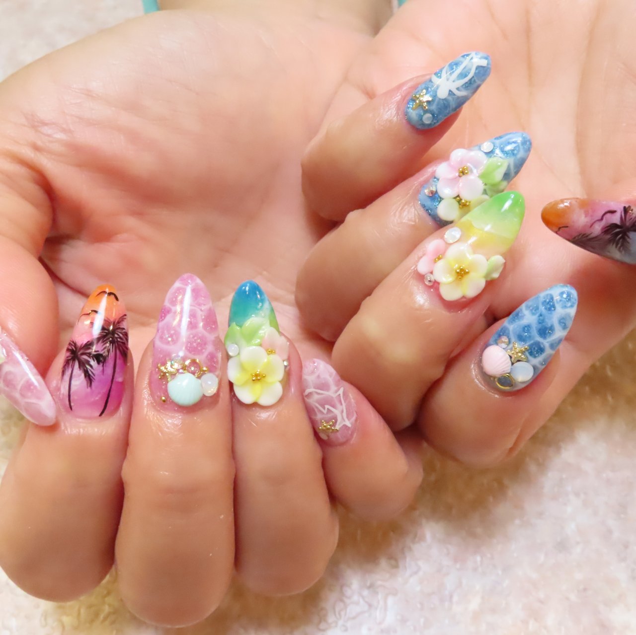 夏 ハンド フラワー トロピカル マリン Nailsaloncooのネイルデザイン No ネイルブック