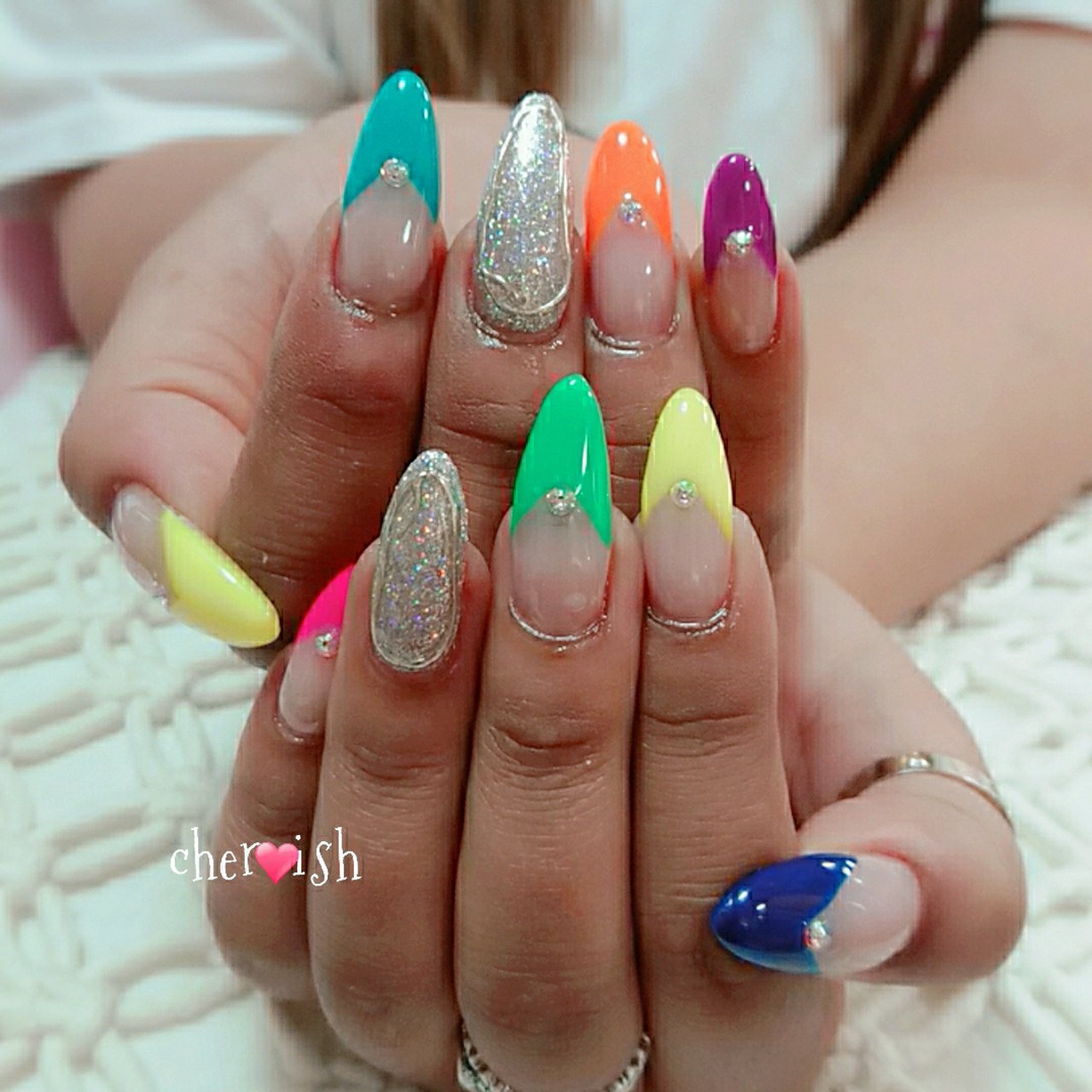 ハンド/フレンチ/変形フレンチ/ラメ/ミラー - private nail salon cher