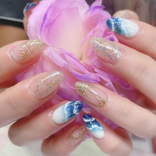 夏 グラデーション ヤシの木ネイルのネイルデザイン ネイルブック