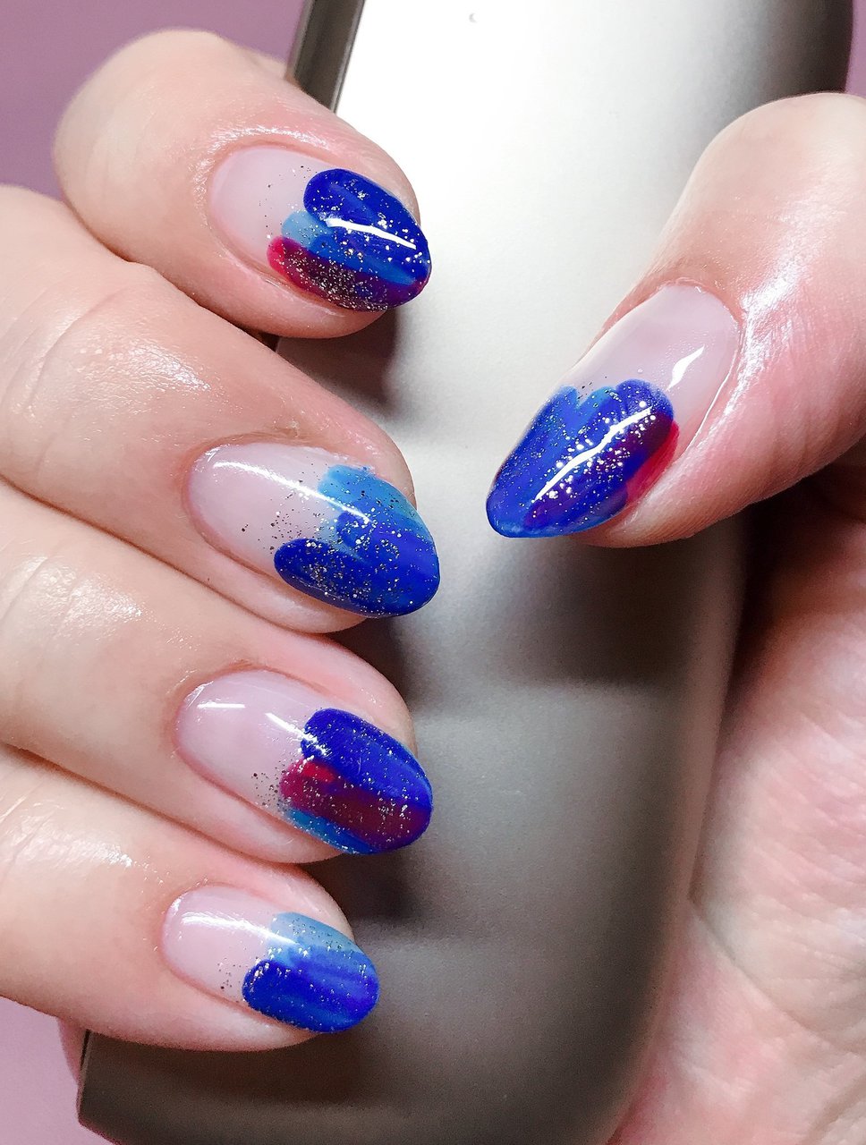 ハンド 変形フレンチ クリア ネイビー ボルドー つくのネイルデザイン No ネイルブック