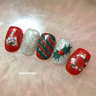 クリスマス レッド グリーンのネイルデザイン ネイルブック