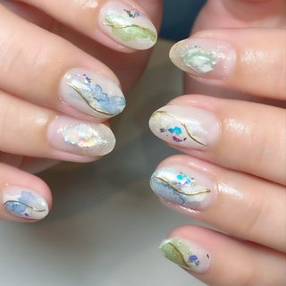 水彩絵の具のネイルデザイン ネイルブック