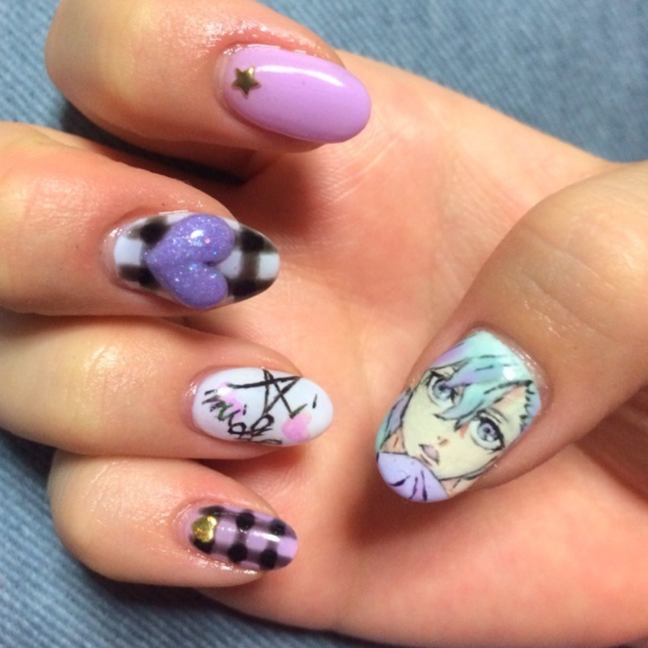 ハンド 痛ネイル パープル ジェルネイル セルフネイル Asya1114のネイルデザイン No 6300 ネイルブック