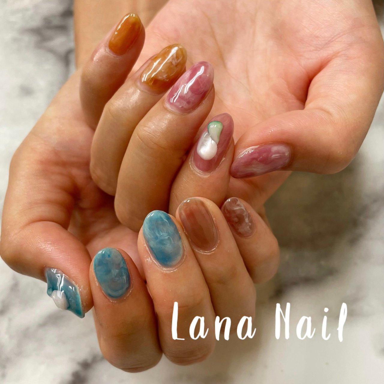 ピンク 水色 ブラウン お客様 Lana Nailのネイルデザイン No 653 ネイルブック