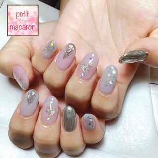 ピンク グレー シルバーのネイルデザイン ネイルブック