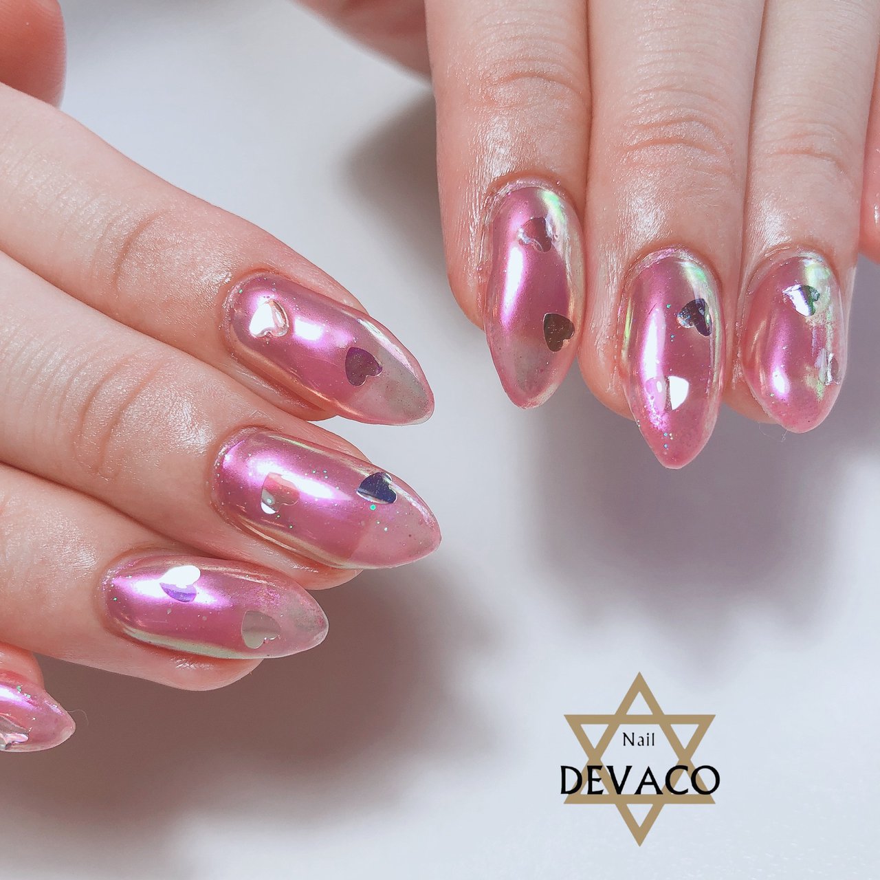 夏 ハンド ホログラム ハート ミラー 999naildevacoのネイルデザイン No ネイルブック