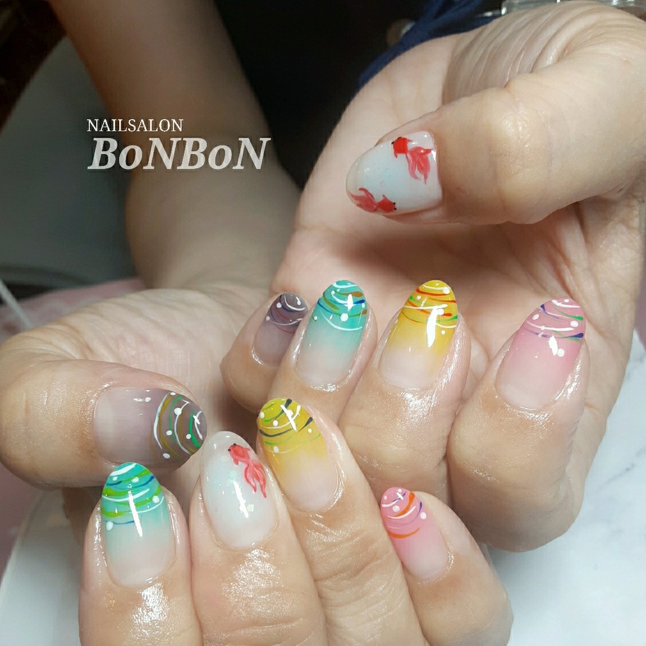 夏 海 浴衣 ハンド グラデーション Nailsalon Bonbonのネイルデザイン No ネイルブック