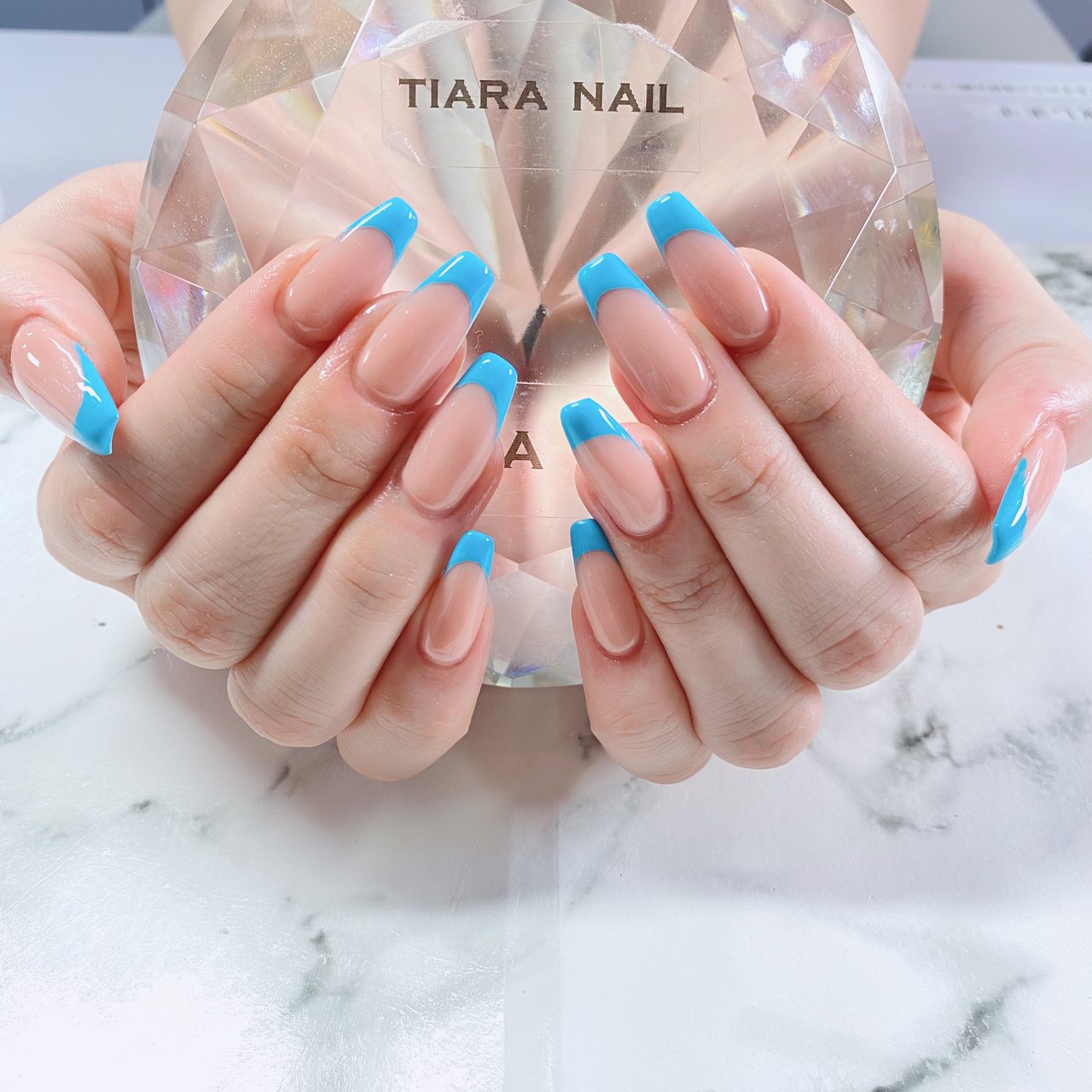 夏 フレンチ ロング ベージュ 水色 Tiara Nailのネイルデザイン No ネイルブック