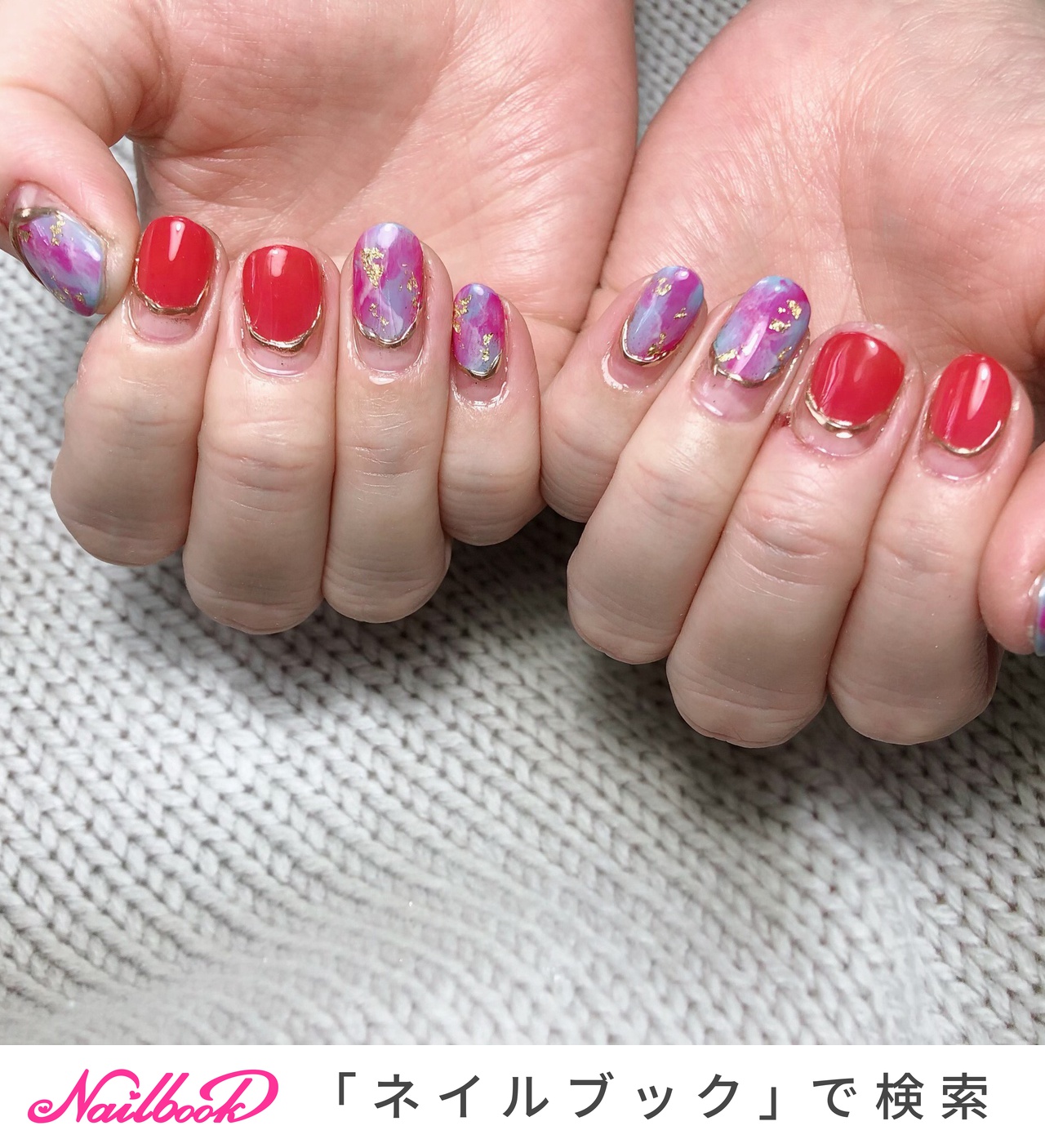 ミラー シルバー 赤のネイルデザイン ネイルブック