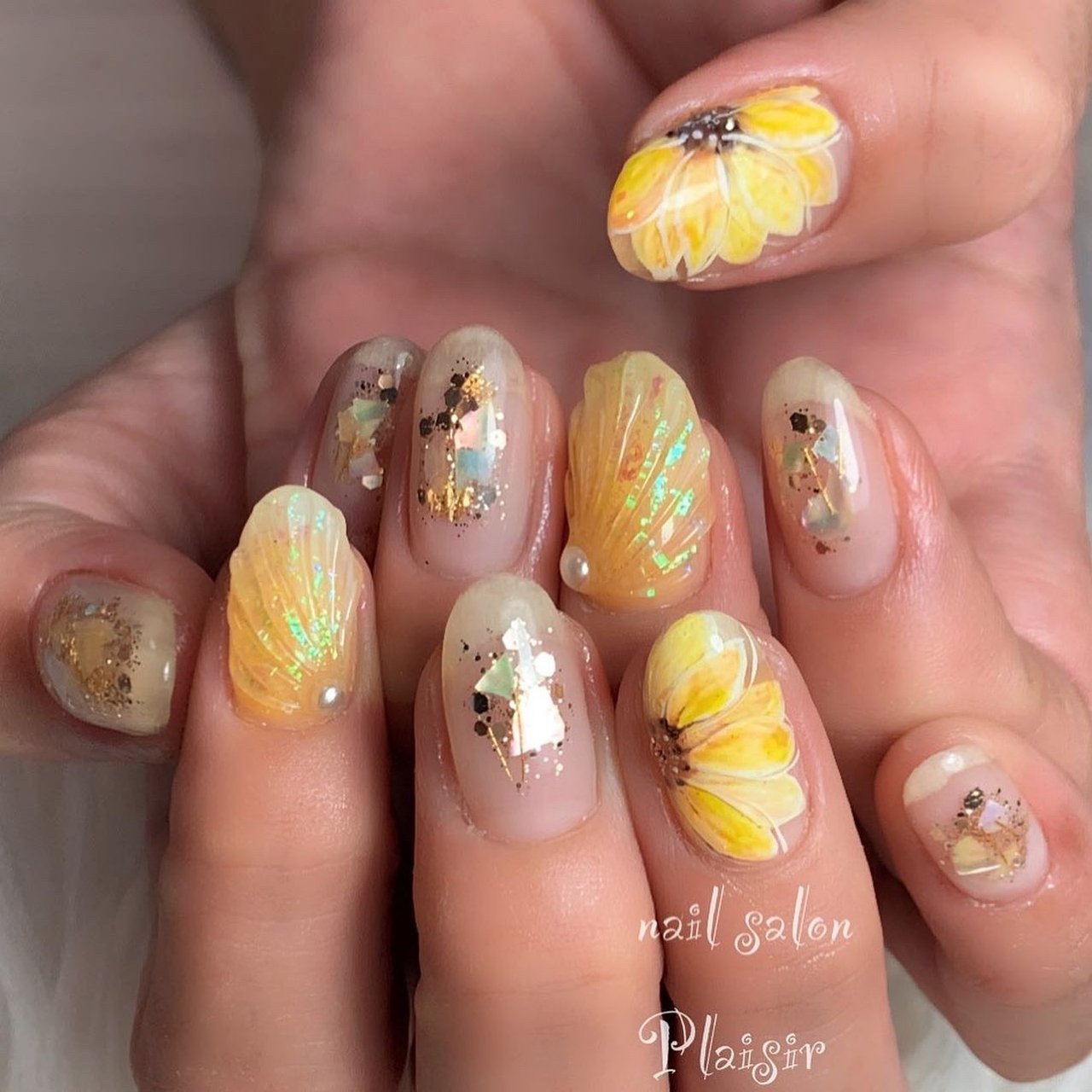 夏 秋 ハンド シェル 人魚の鱗 日野市nail Salon Plaisir プレジール のネイルデザイン No ネイルブック