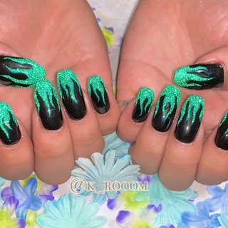 22年 新着順 グリーン 緑 炎ネイルのネイルデザイン ネイルブック