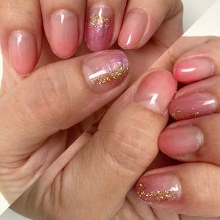 ピンク ゴールド セルフネイルのネイルデザイン ネイルブック